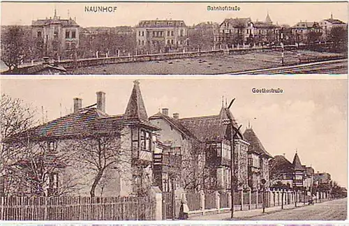 05361 Ak Naunhof Bahnhof- und Goethestraße 1915