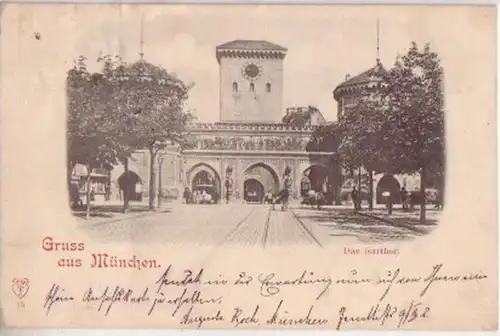 05341 Ak Gruss de Munich das Isarthor 1898
