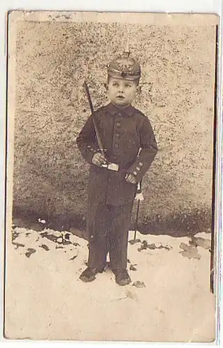 05307 Photo Ak Enfant avec uniforme et capot en 1916