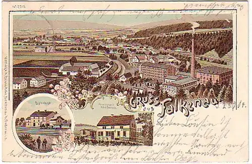 05262 Ak Gruß aus Falkenau Bahnhof, Gasthof usw. 1904