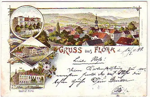 05261 Ak Salutation de la gare de Floha, auberge, etc 1899