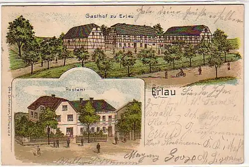 05256 Ak Lithographie Gasthof zu Erlau und Postamt 1911