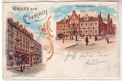 05252 Ak Lithographie Gruss de Chemnitz Bureau de poste, etc. 1902