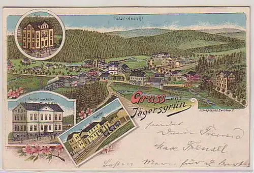 05247 Ak Gruß aus Jägersgrün Gasthof, Post usw. 1901