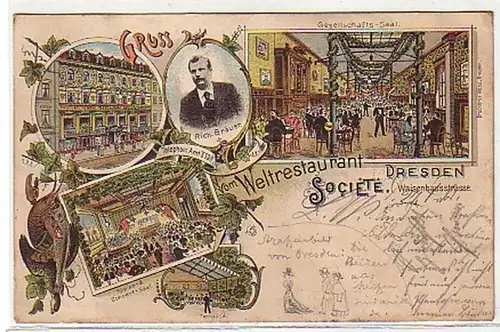 05244 Ak Gruß vom Weltrestaurant Societe Dresden 1898