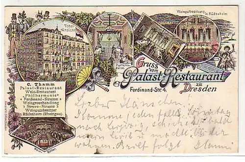 05243 Ak Gruß vom Palast Restaurant zu Dresden 1897