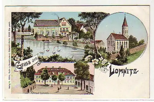 05233 Ak Gruß aus Lomnitz Gasthof, Rittergut usw um 1900