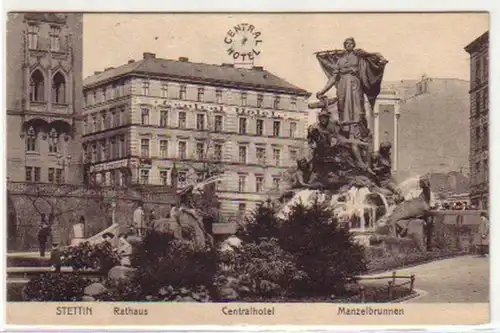 05190 Ak Stettin Centralhotel Manzelbrunnen 1914