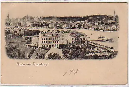 05180 Ak Gruß aus Flensburg Totalansicht um 1900