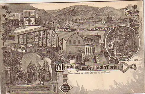 05170 Ak Gruß aus Berncastel Weinstube um 1900