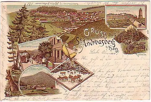 05129 Ak Lithographie Gruss de St. Andreasberg 1899