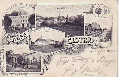 05117 Ak Gruß aus Elstra in Sa. Bahnhof usw. 1900