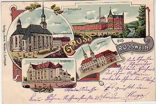 05111 Ak Gruß aus Rosswein Schlachthof usw. 1901