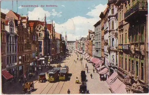 05091 Ak Magdeburg Breiteweg mit Straßenbahn um 1920