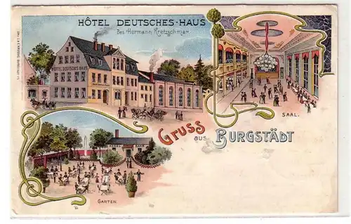 05086 Ak Lithographie Gruß aus Burgstädt Hotel 1903