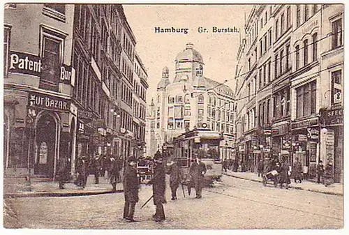 05045 Ak Hamburg Gr. Burstah. mit Straßenbahn 1906