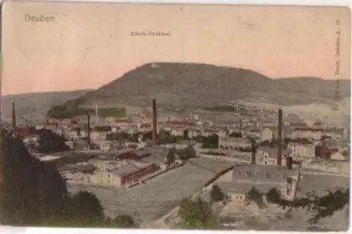 05010 Ak Deuben Vue totale avec Albert Monument 1907