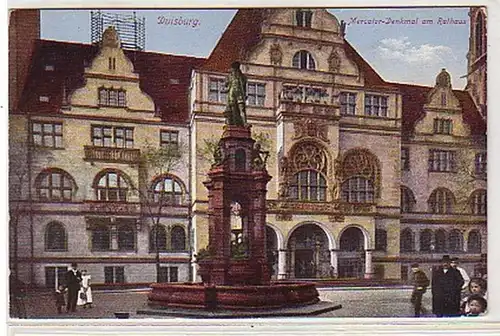 04998 Ak Duisburg Mercator Denkmal am Rathaus 1917