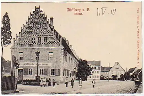 04970 Ak Mühlberg a.E. Mairie Hôtel de ville et Caisse d'épargne 1910