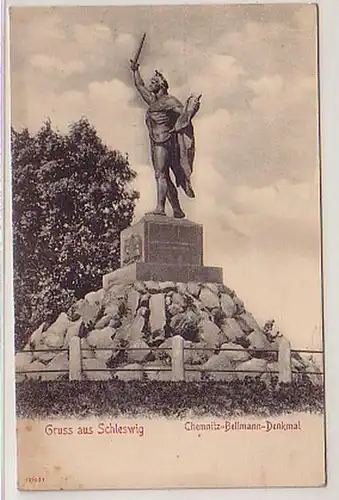04889 Ak Gruß aus Schleswig Chemnitz Bellmann Denkmal