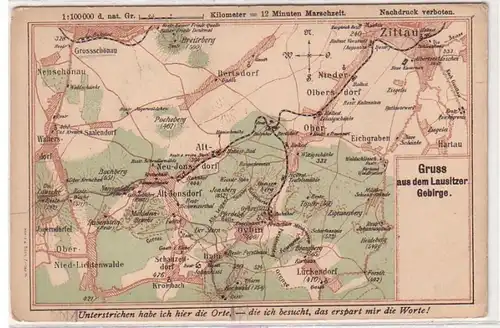 04865 Landkarten Ak Gruß aus dem Lausitzer Gebirge um 1900