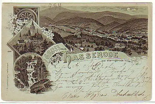 04840 Mondscheinkarte Gruß aus Hasserode am Harz 1899