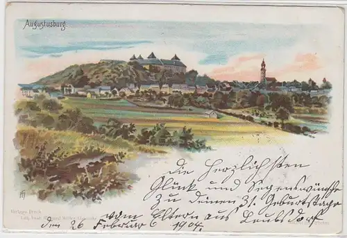04739 Ak Lithographie Augustusburg Vue totale 1904