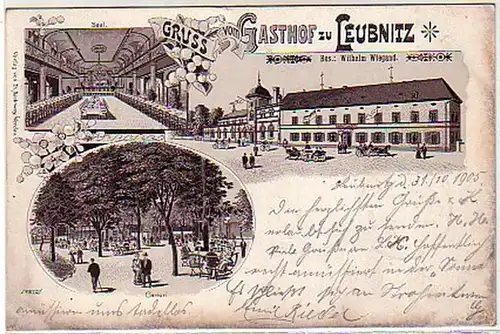 04723 Ak Gruss de l'auberge à Leubnitz 1905