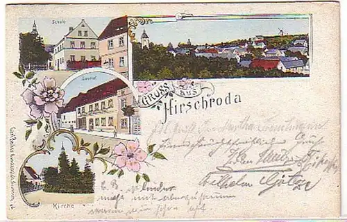 04697 Ak Gruss de Hirschroda Auberge etc. 1912