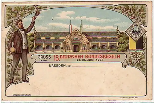 04670 Ak Gruß vom 13deutschen Bundeskegeln Dresden 1908
