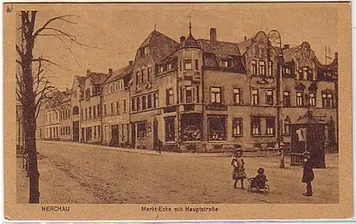 04634 Ak Nerchau Markt Ecke mit Hauptstraße 1925