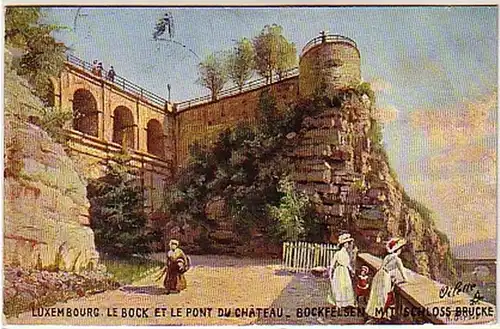04594 Ak Luxemburg Bockfelsen mit Schloß Brücke 1910