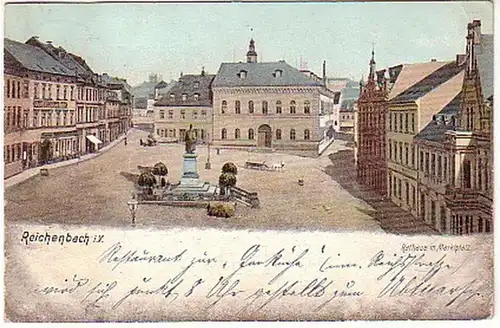 04545 Ak Reichenbach i.V. Rathaus mit Marktplatz 1908