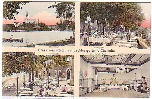 04412 Ak Salutation du restaurant Schlossgarten Chemnitz 1910