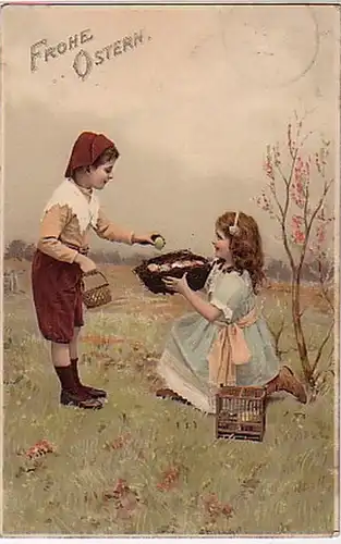 04381 Ak Frohe Ostern Kinder beim Eiersuchen 1908