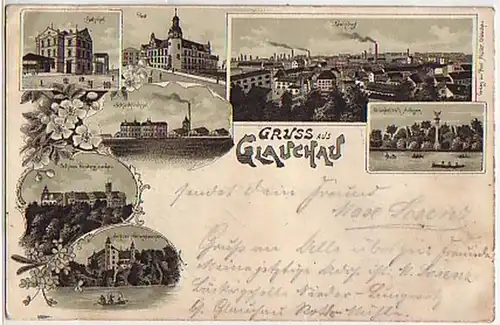 04299 Ak Gruss de Glauchau Abattoir etc. 1899