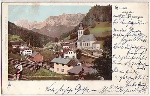 04287 Ak Gruss aus der Ramsau Totalansicht 1900