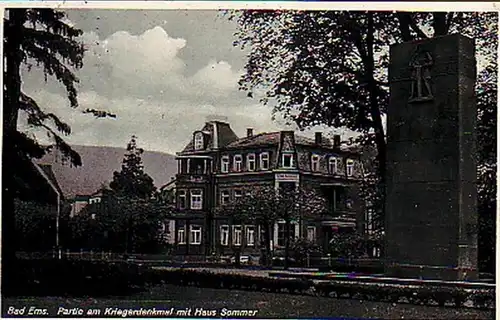 04276 Ak Bad Ems Kriegerdenkmal mit Haus Sommer 1938