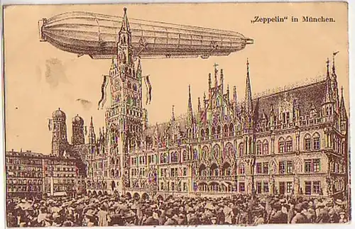 04247 Ak Luftschiff "Zeppelin" über München 1909