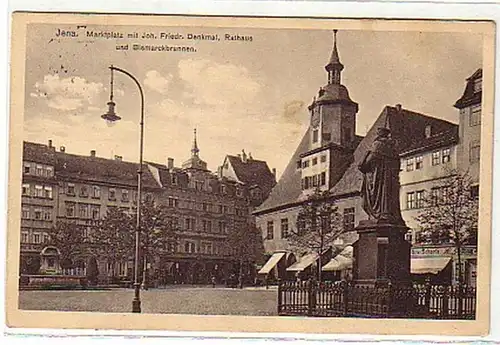 04216 Ak Jena Marché avec fontaine bismarck vers 1930
