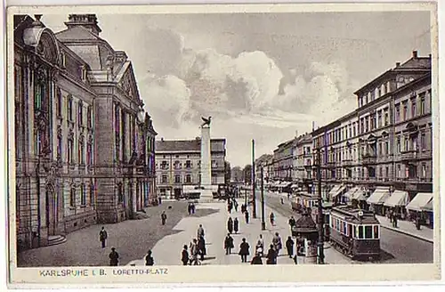 04162 Ak Karlsruhe Lorettoplatz avec tram en 1940