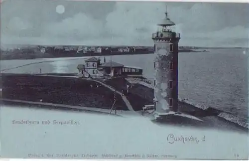 04114 Carte de clair de lune Cuxhaven phare vers 1900
