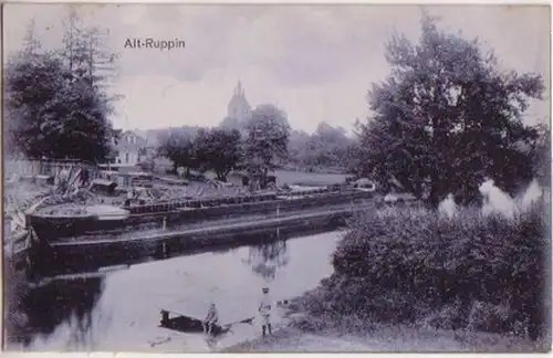 04103 Ak Altruppin Rhinpartie mit Boot 1919