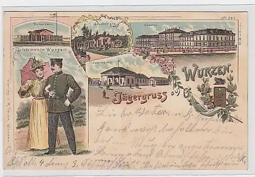 03968 Ak Lithographie Jägergruss aus Wurzen 1898