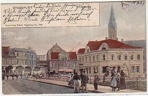 03967 Ak Stassfurt Schulzenplatz mit Gasthof 1904