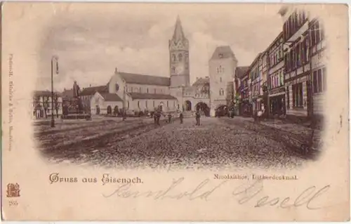 03920 Ak Gruß aus Eisenach Nicolaithor Lutherdenkmal