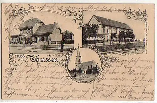 03918 Ak Gruss aus Theissen Bahnhof und Gasthof 1901