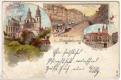 03778 Ak Lithographie Gruss aus Magdeburg 1908