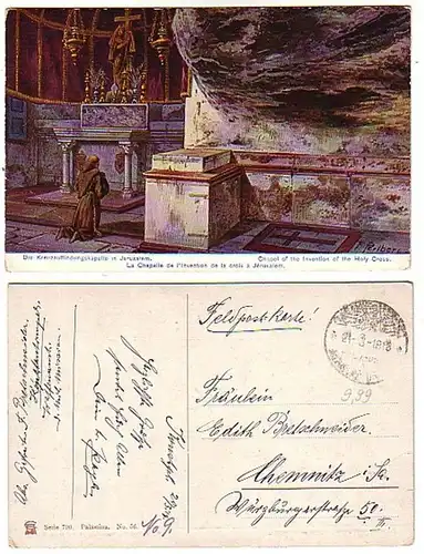 03753 Poste de terrain Ak Palestine Jérusalem Chapelle 1918