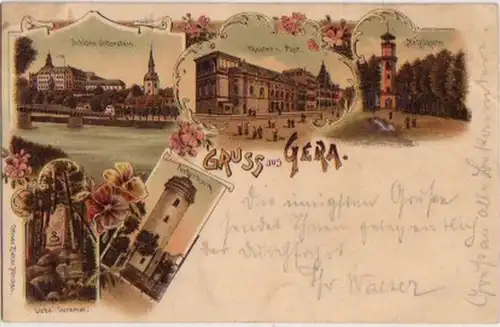 03720 Ak Lithographie Gruss aus Gera Post usw. um 1900